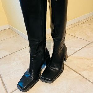 Black tall leather boots